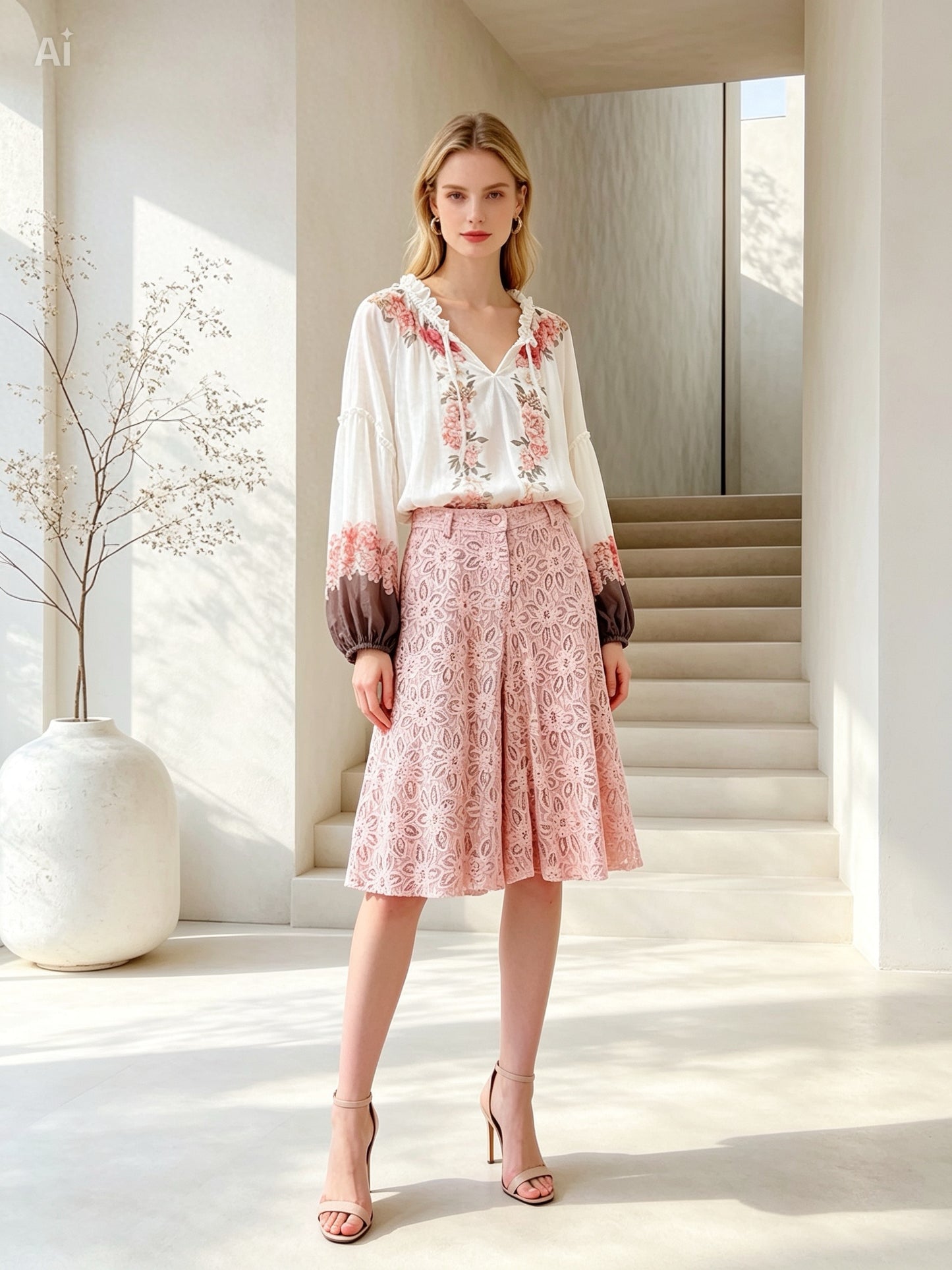 Lace bermuda in Pink