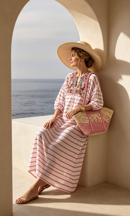 Embroidery striped dress
