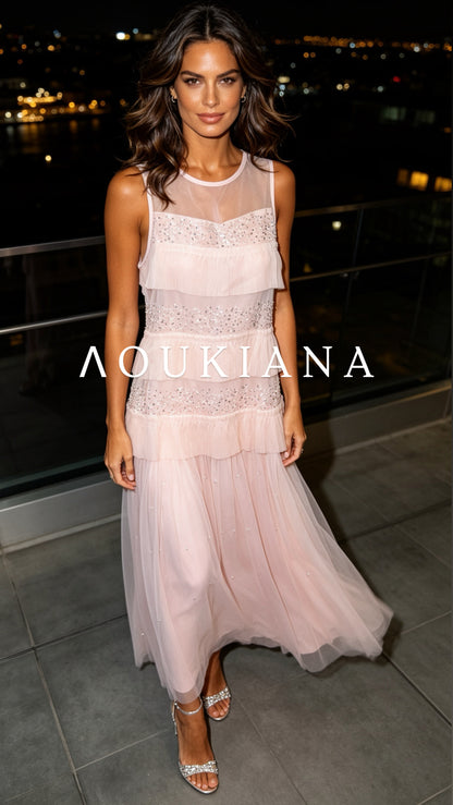 Tiered Midi Dress in Light Pink