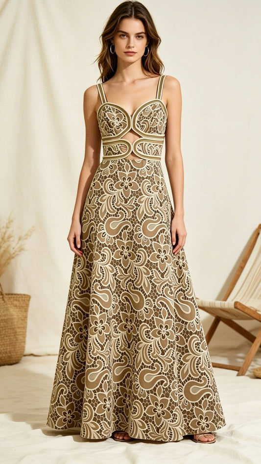Maxi Dress in Beige & Brown