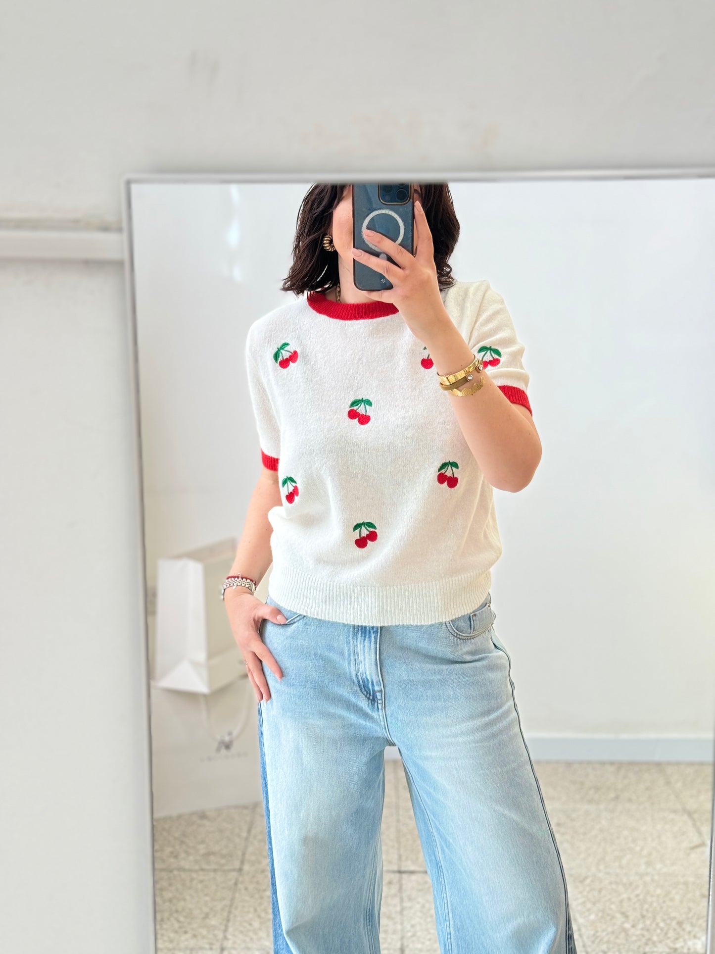 Knitted Top in Cherry Print
