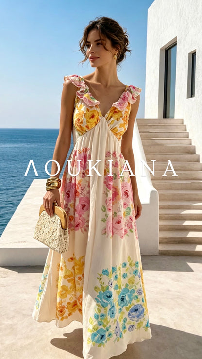 Floral Ruffle Dress in White