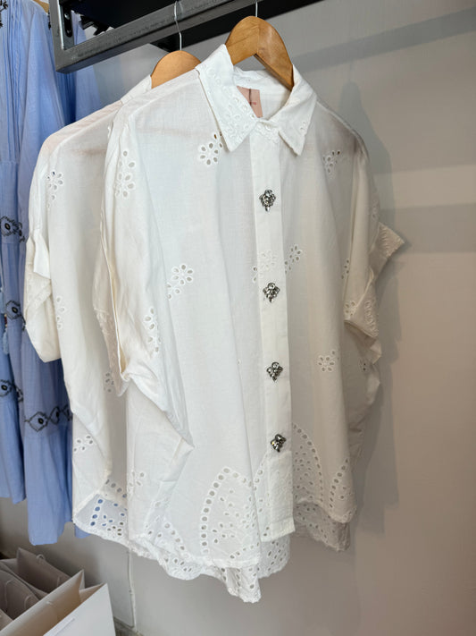 White Shirt with Flower Details