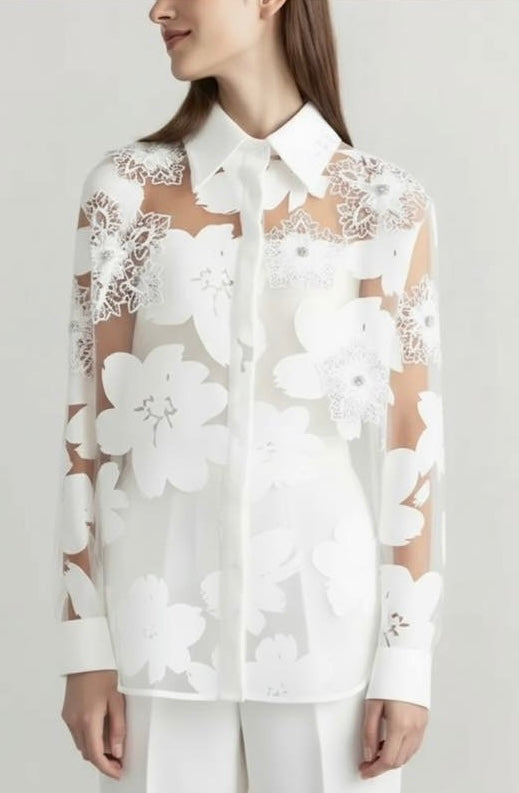 Lace Shirt with Flower Design