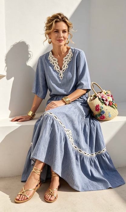 Denim Blouse & Skirt Set