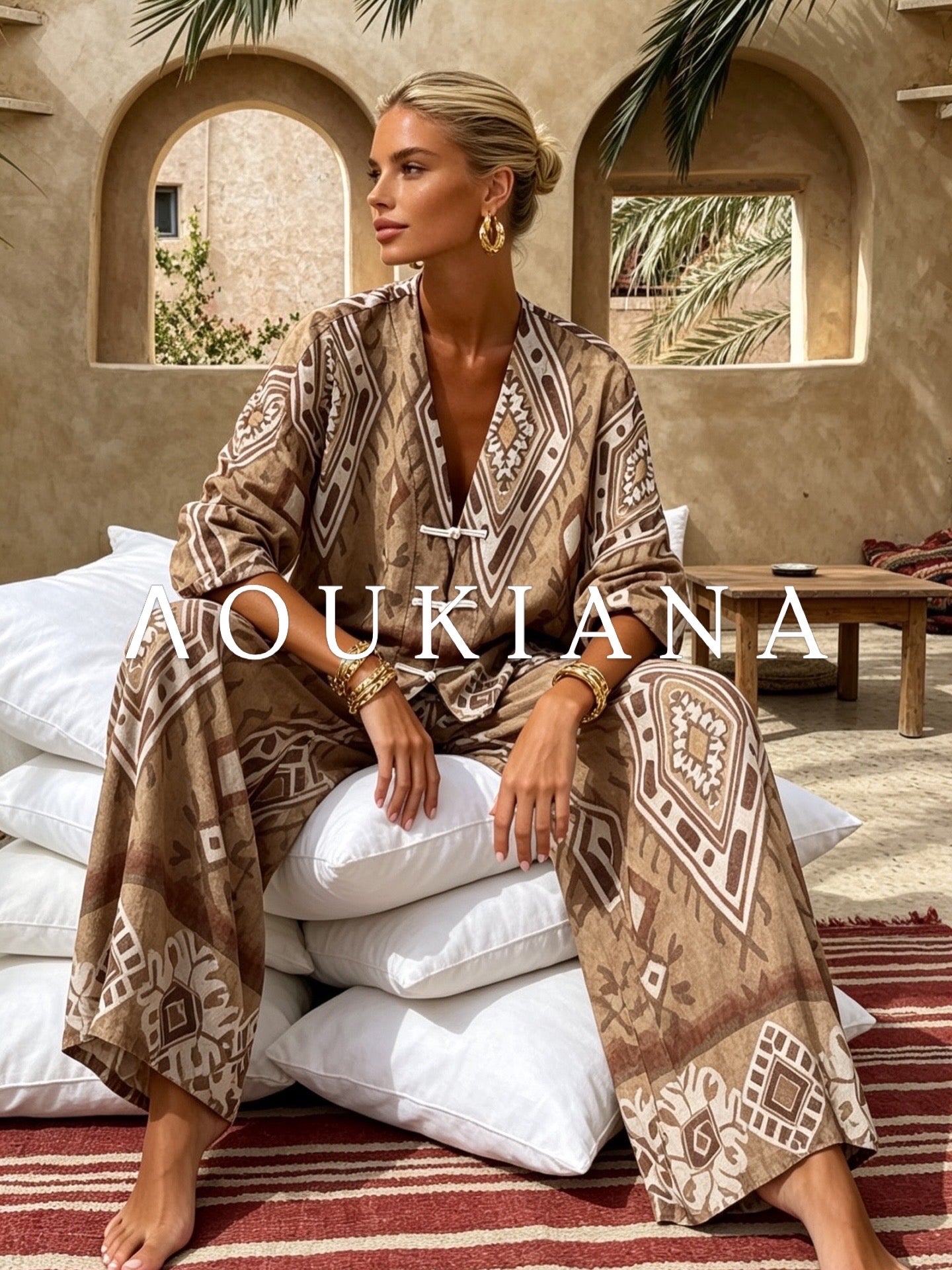 Ethnic set with neutral tones