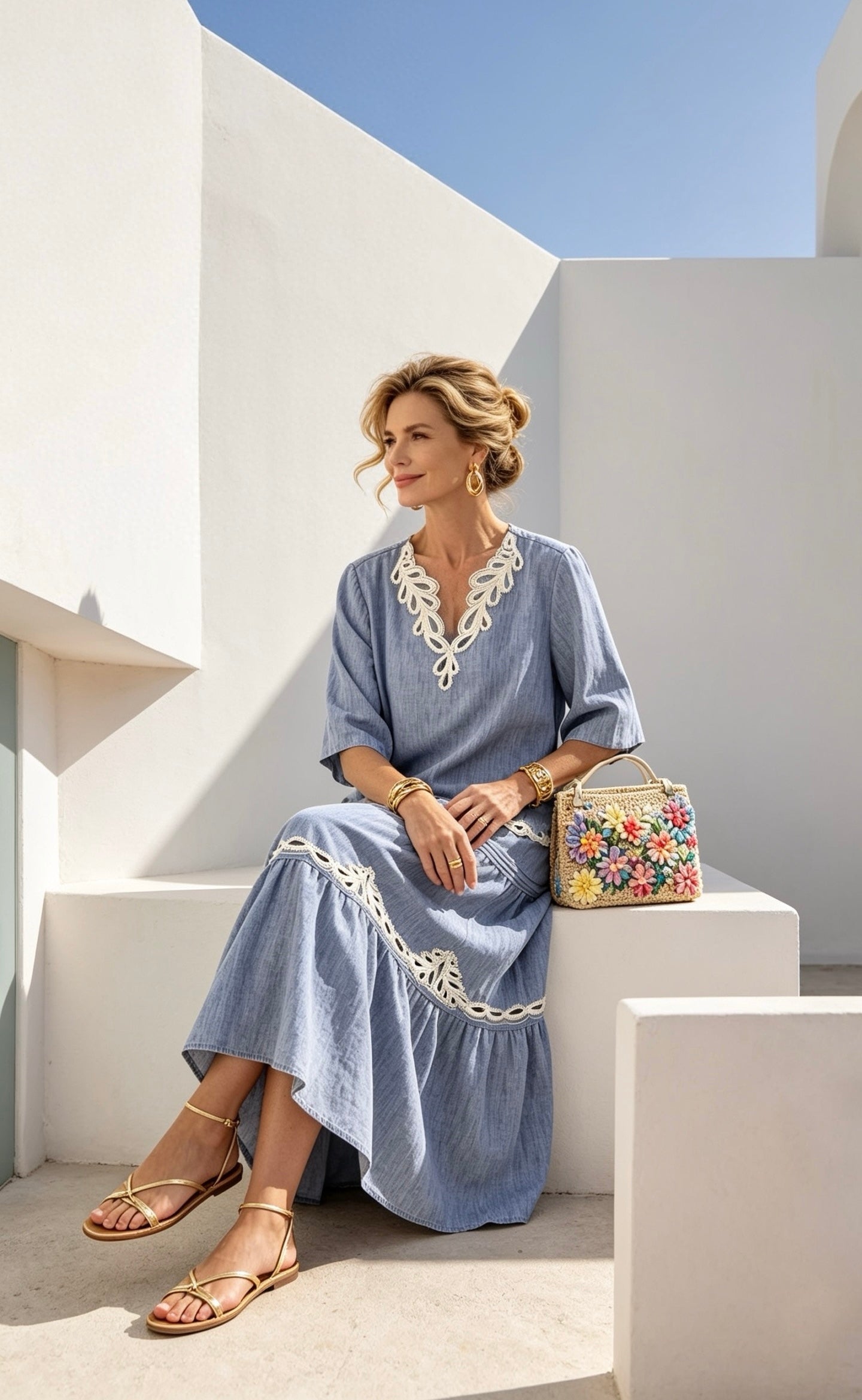 Denim Blouse & Skirt Set