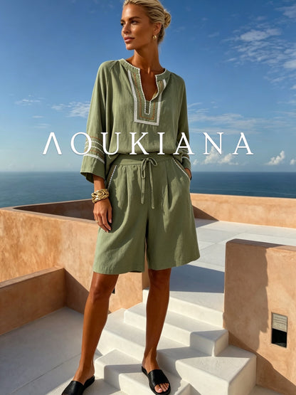 Relaxed Shorts Set in Green