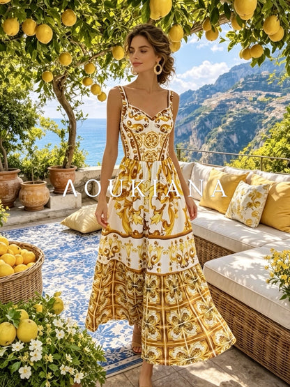 Summer Dress with Yellow Print