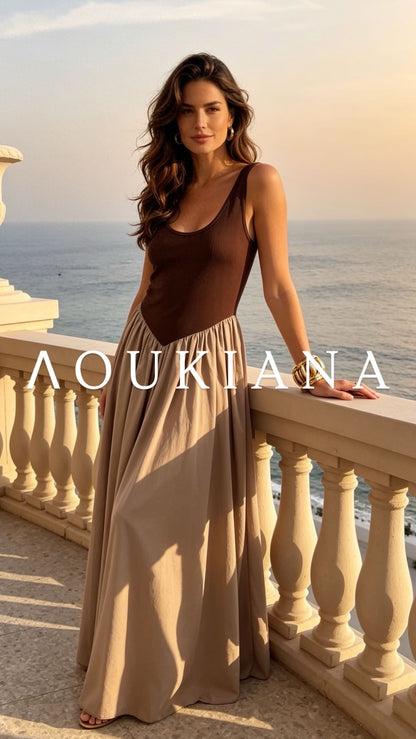 Maxi Dress in Brown & Beige