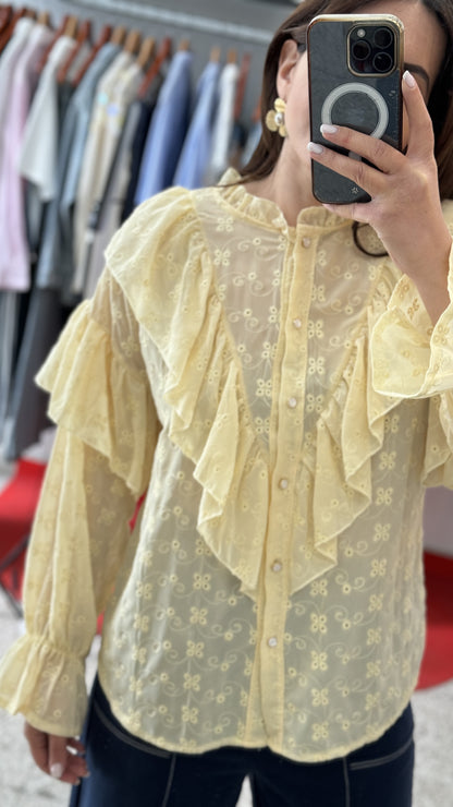 Sheer Ruffle Shirt in Yellow