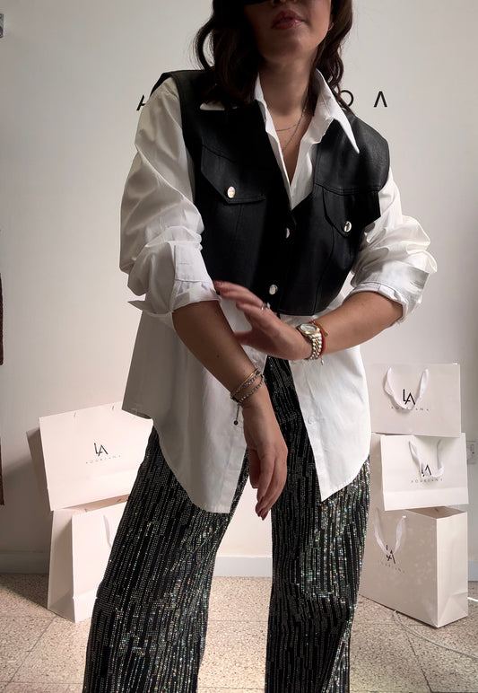 Shirt with Cropped Vest in Black