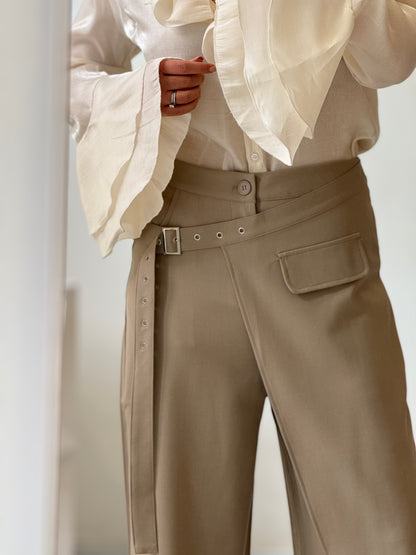 Wide Leg Trousers in Beige