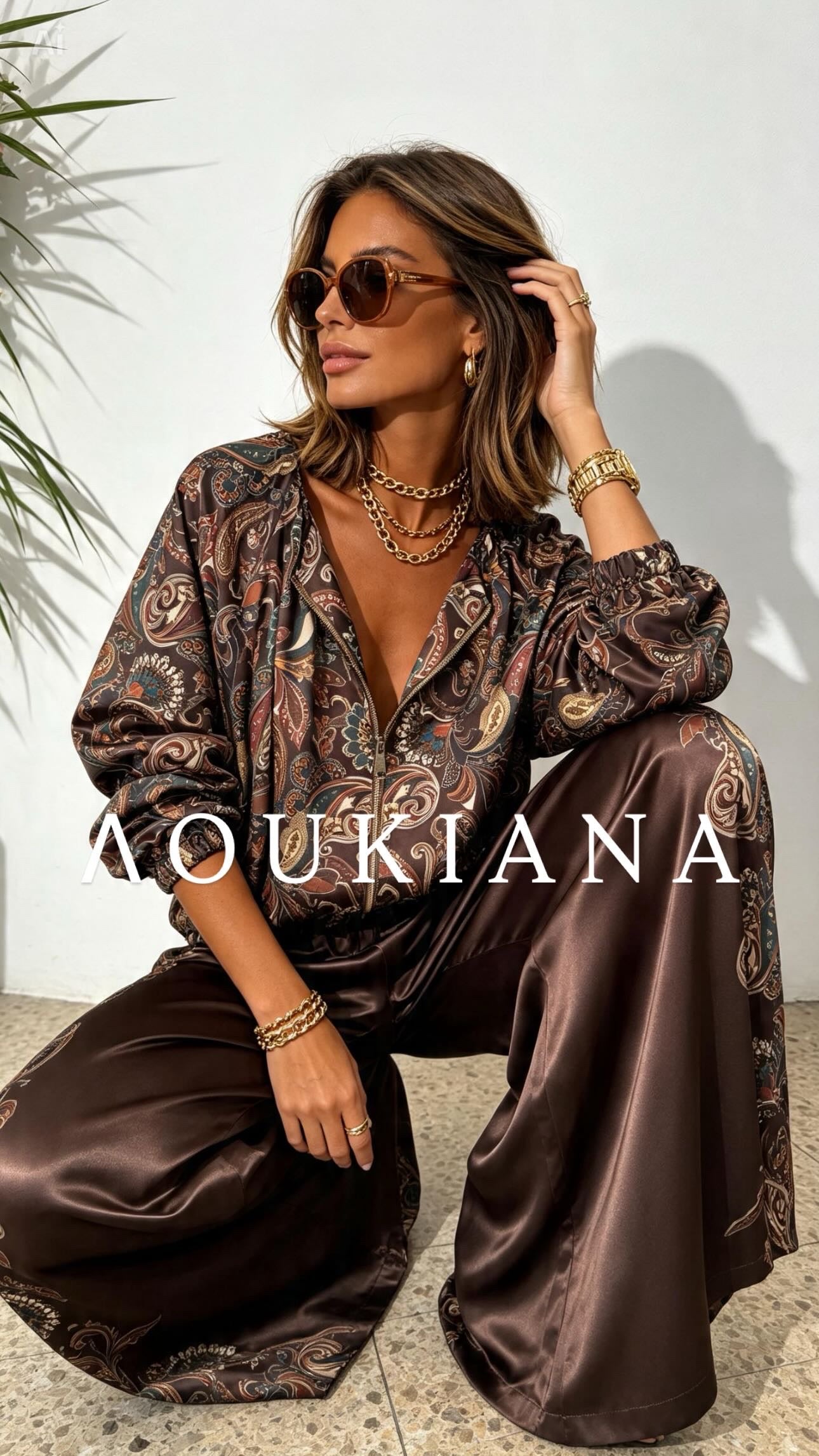 Printed set in brown colour