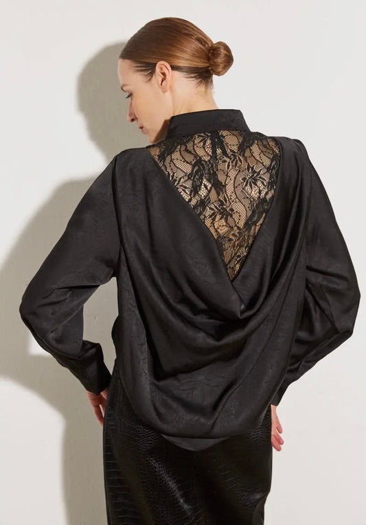 Shirt with Lace Back in Black