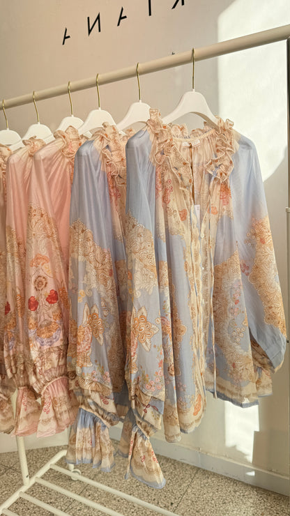 Ruffle Shirt with Romantic Print