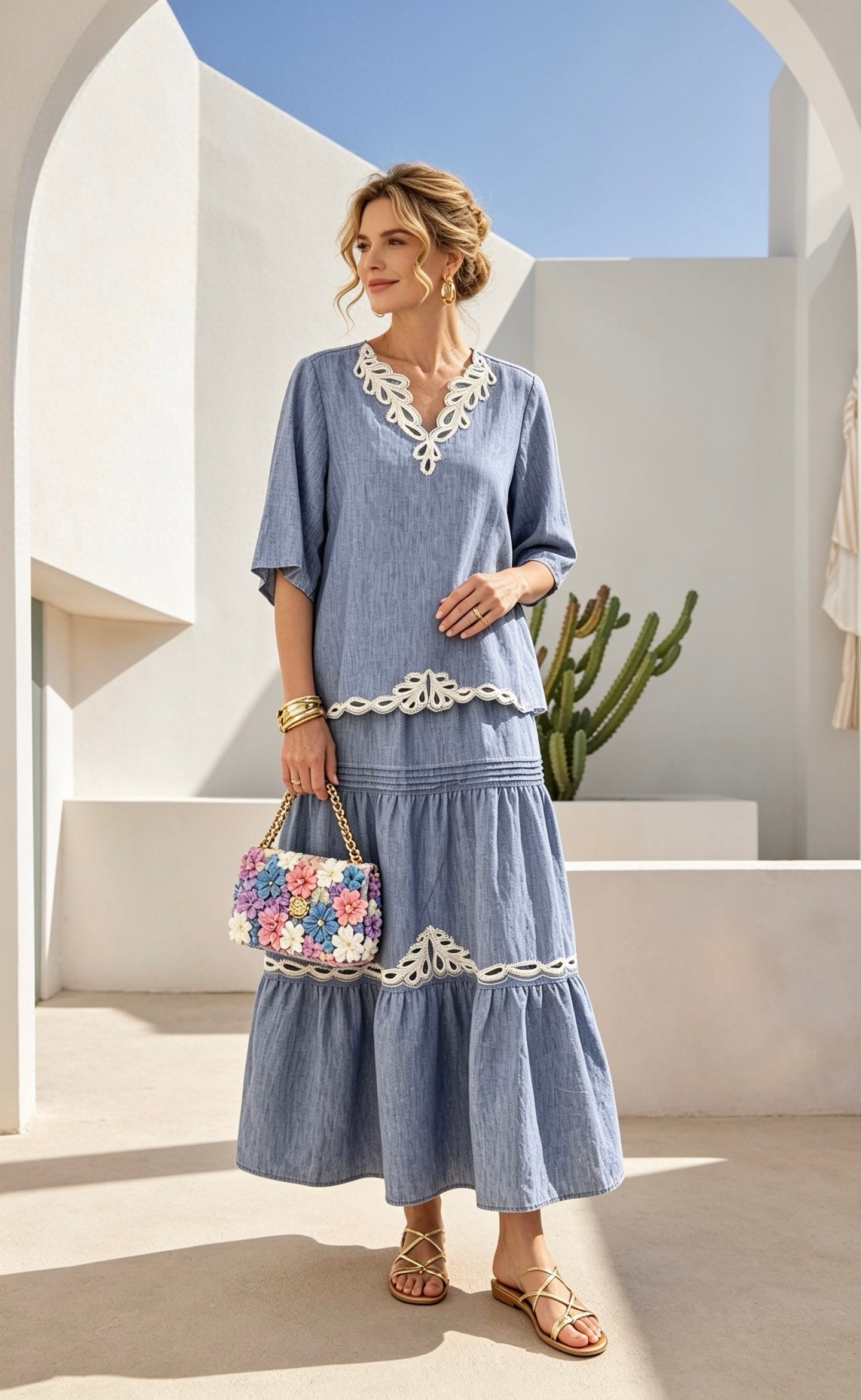 Denim Blouse & Skirt Set