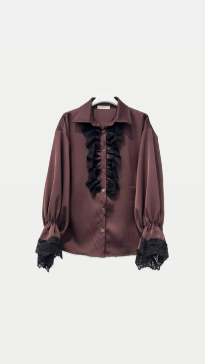 Shirt with Lace Details in Bordeaux