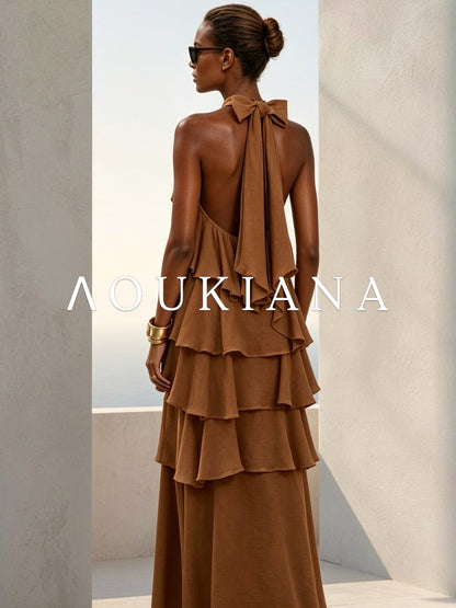 Halter Maxi Dress in Brown