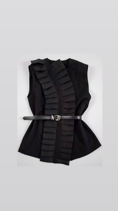 Vest with Belt in Black