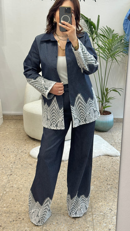 Denim Set with Lace Trim Details