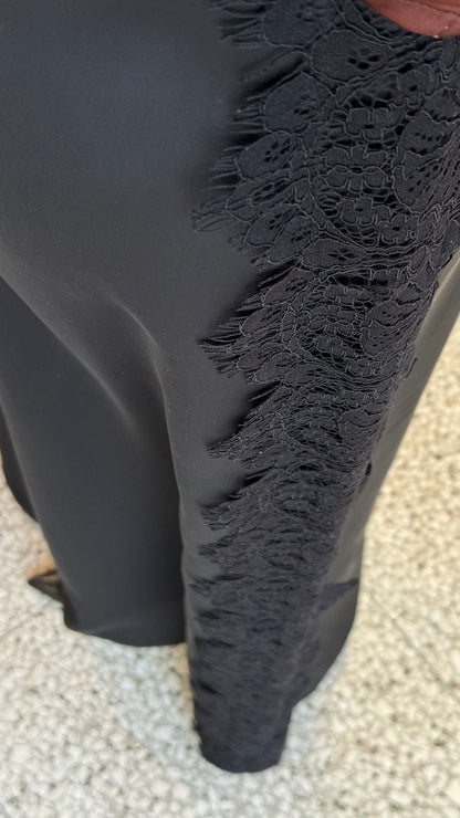 Wide Trousers with Lace Detail in Black