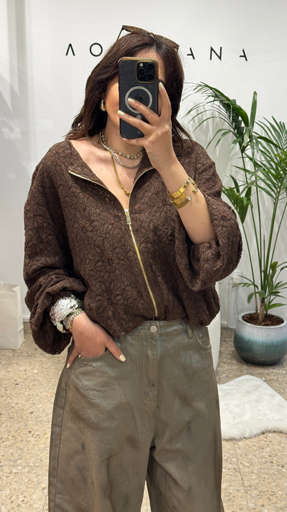 Bomber Jacket in Brown Lace