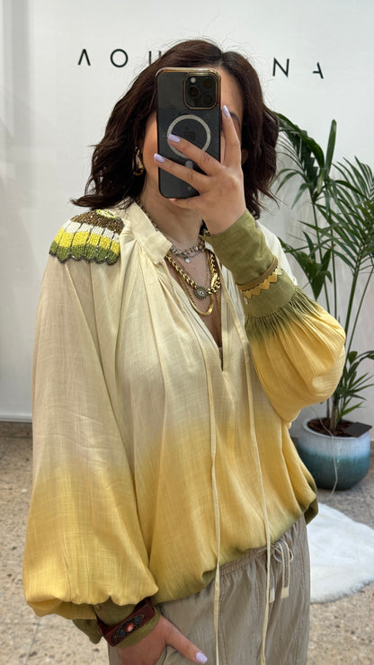 Ombre Yellow-Green Boho Blouse