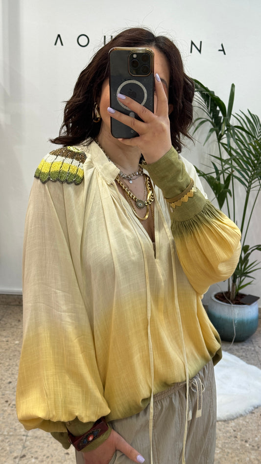 Ombre Yellow-Green Boho Blouse