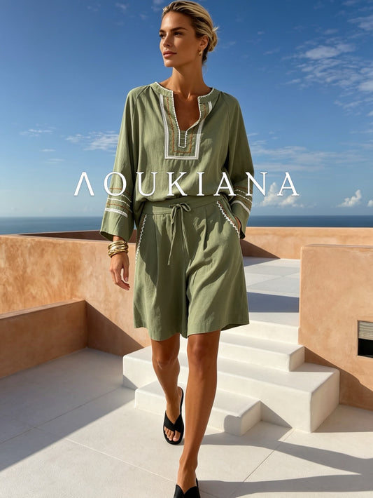 Relaxed Shorts Set in Green