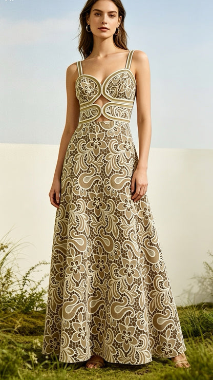 Maxi Dress in Beige & Brown