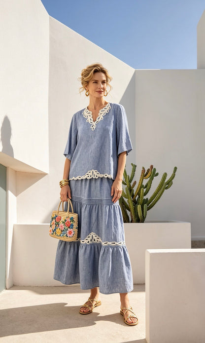 Denim Blouse & Skirt Set