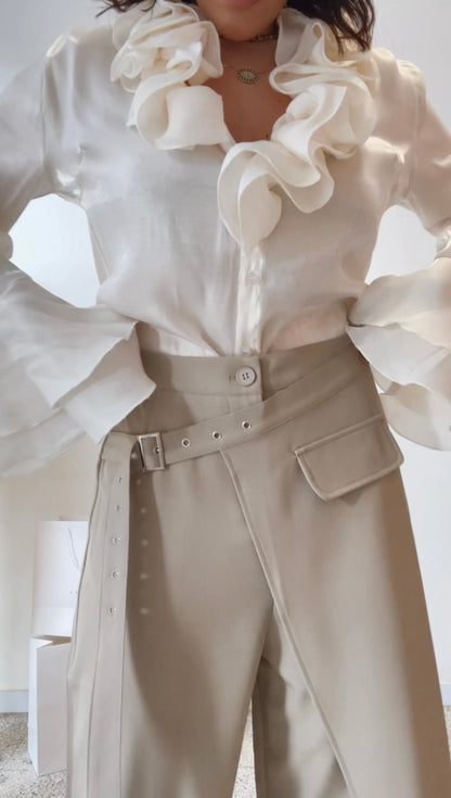 Wide Leg Trousers in Beige