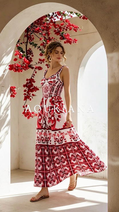 Summer Dress with Red Print