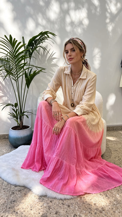 Airy Dress in Beige & Pink
