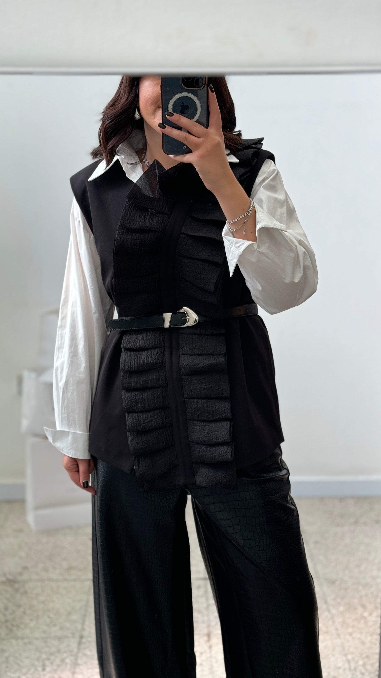 Vest with Belt in Black