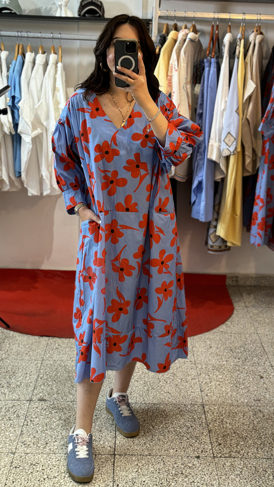 Midi Dress with Flower Print