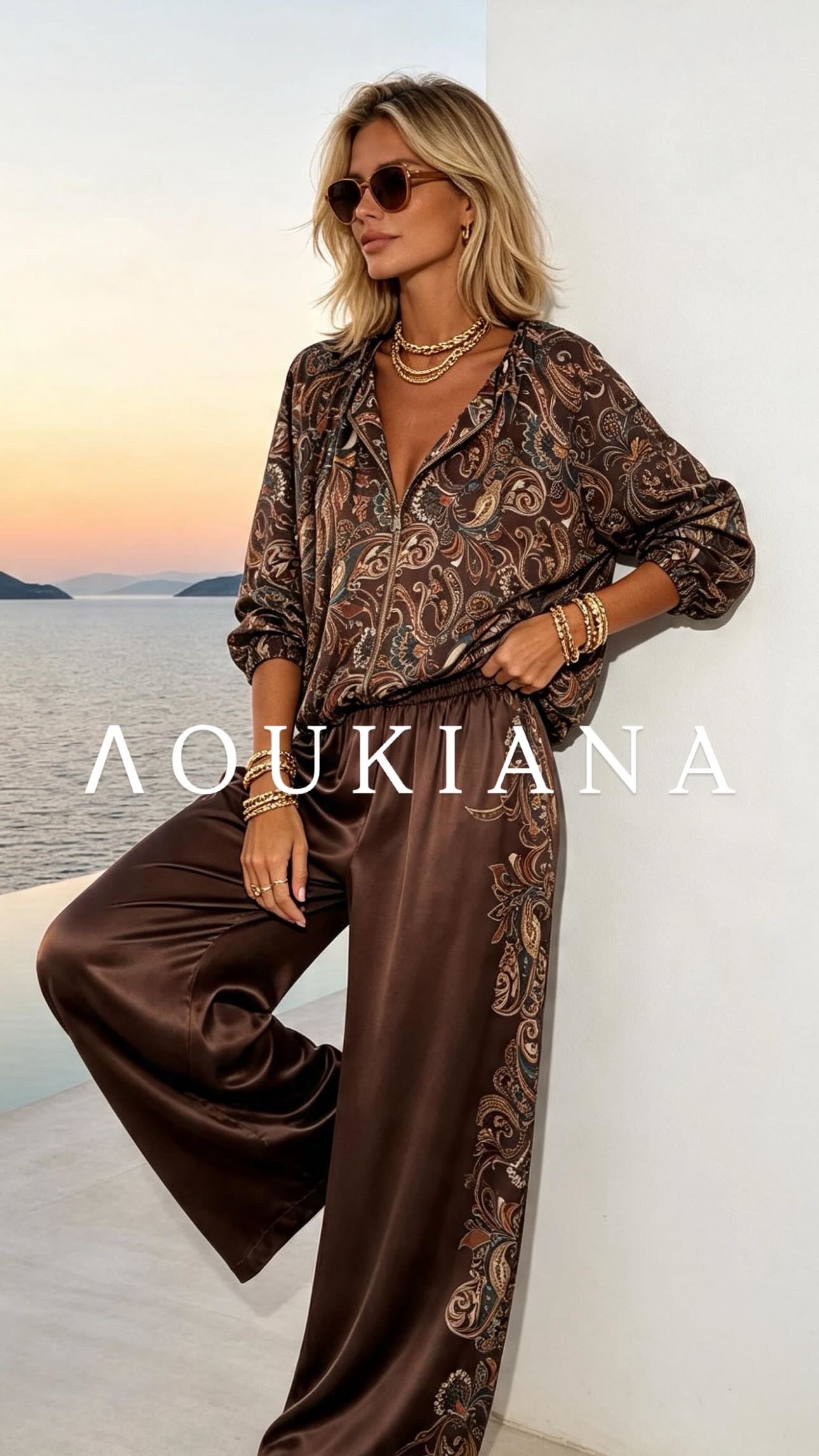 Printed set in brown colour