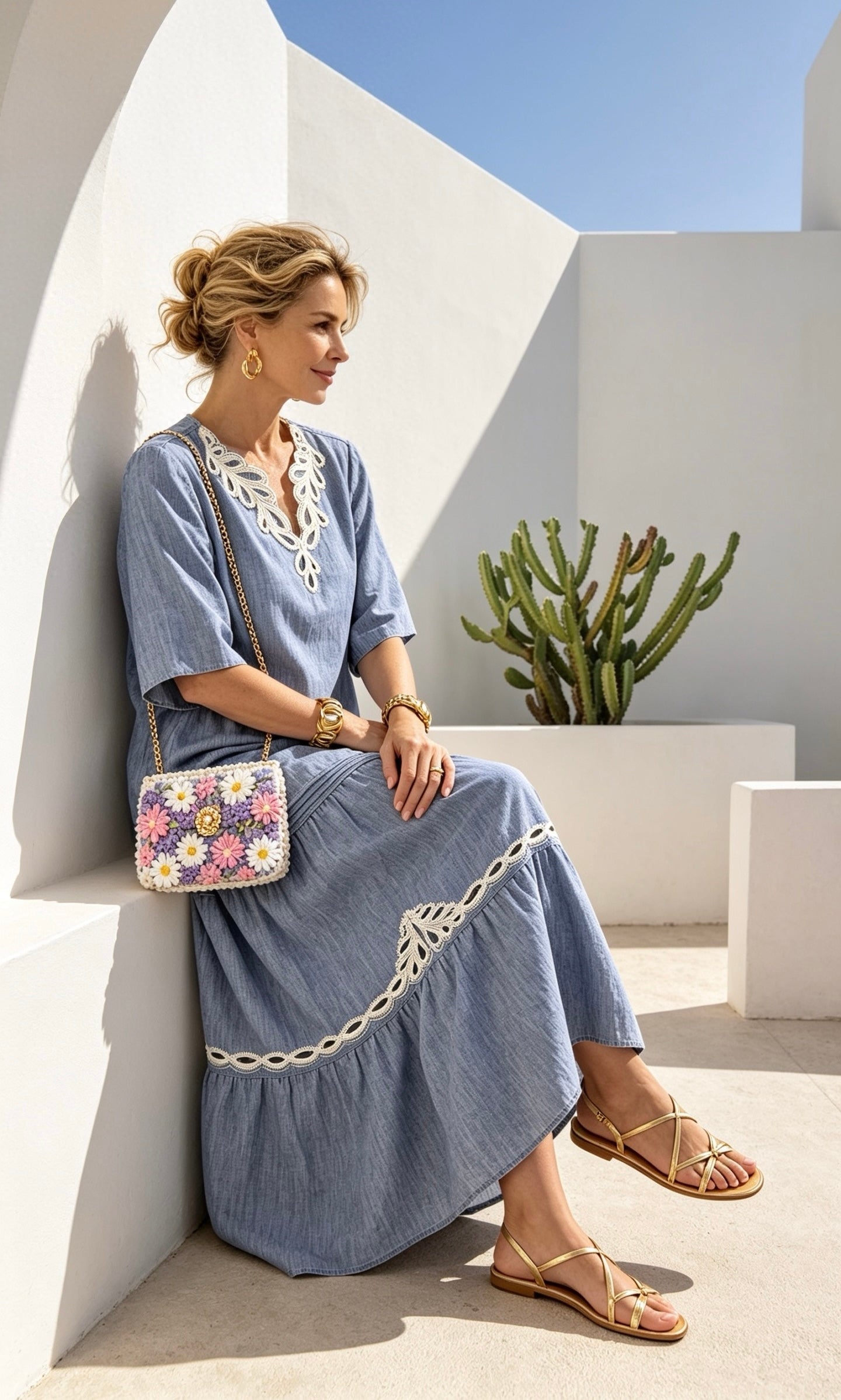 Denim Blouse & Skirt Set
