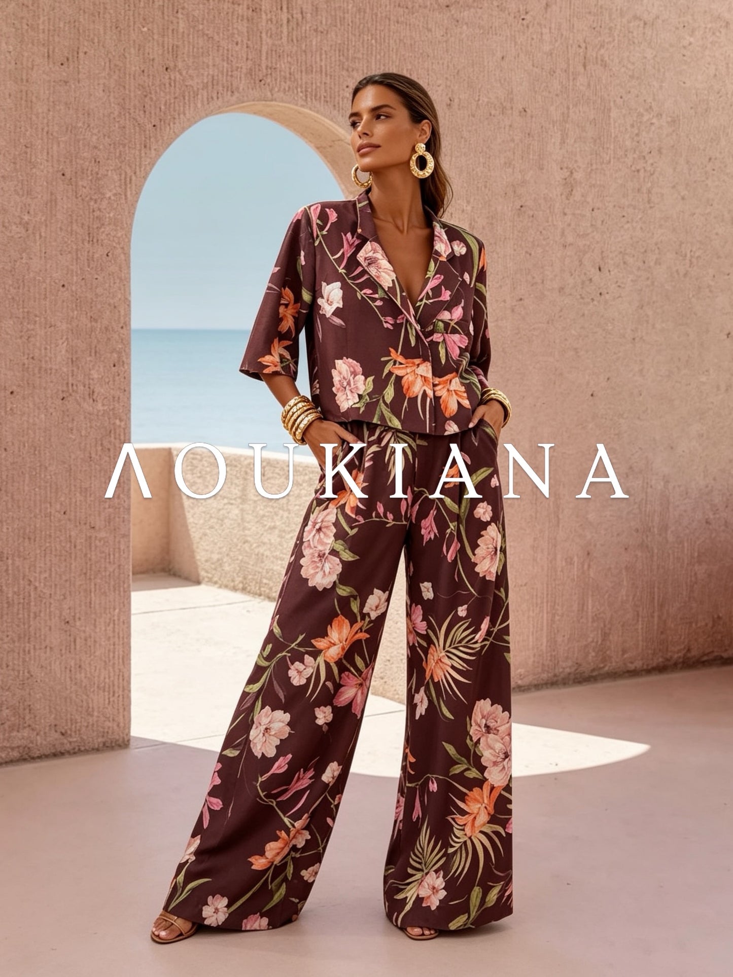 Flower Suit Set in Brown