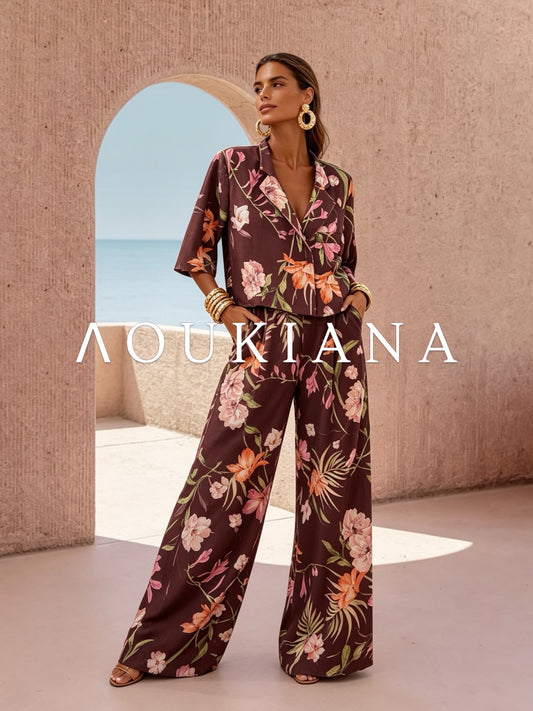 Flower Suit Set in Brown