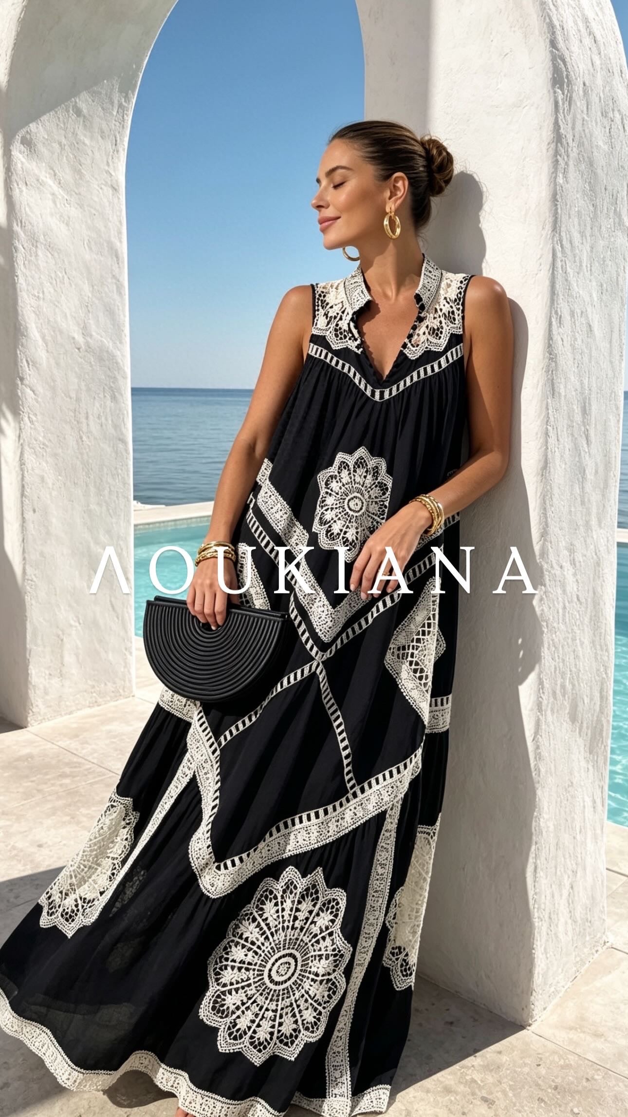 Maxi Dress with Lace Embroidery