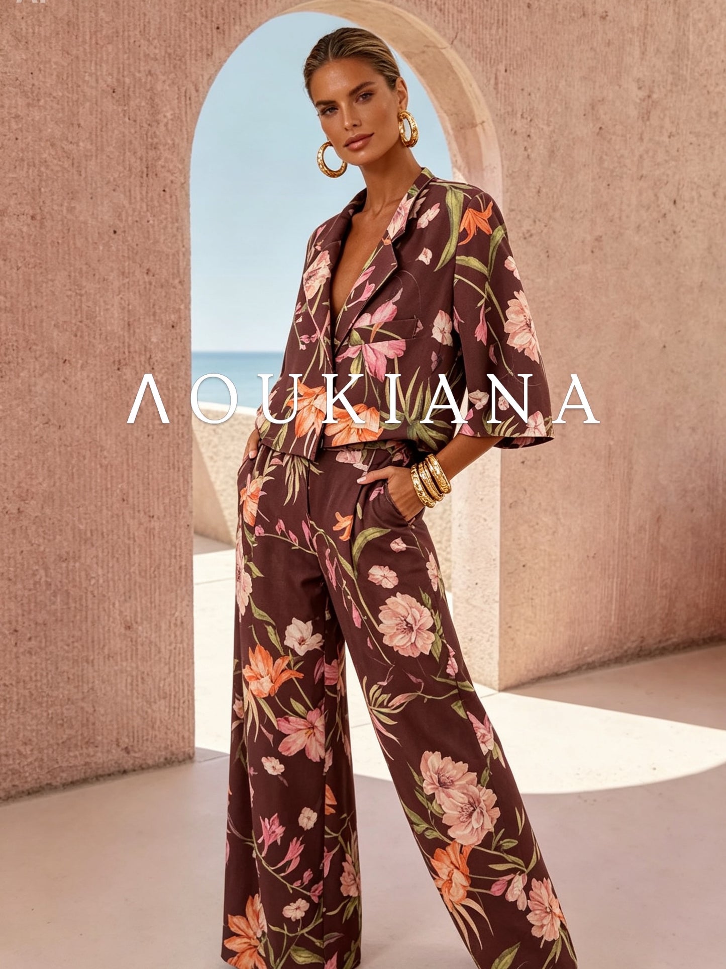 Flower Suit Set in Brown