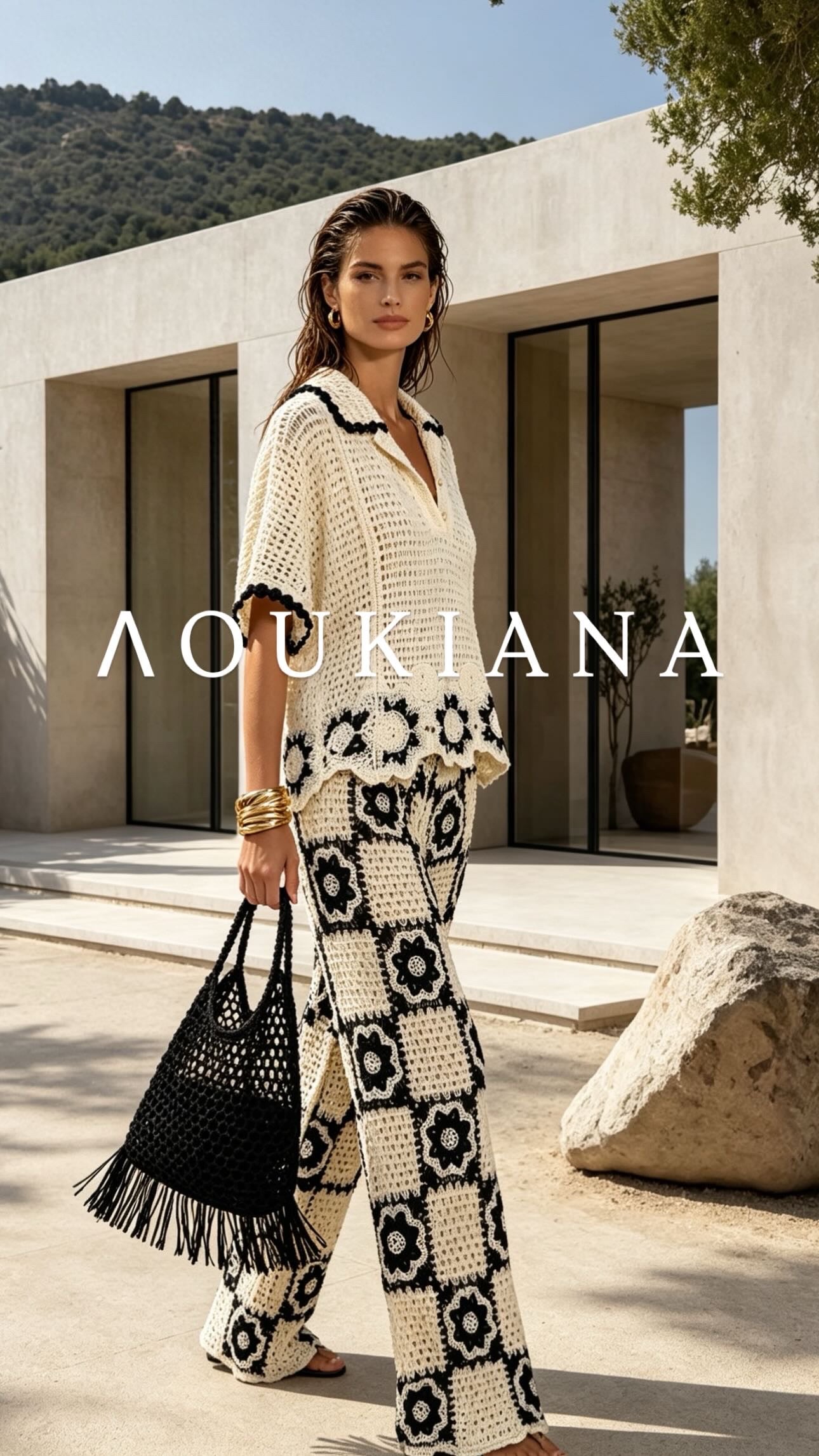 Crochet Set in Cream & Black