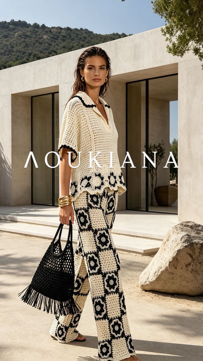 Crochet Set in Cream & Black