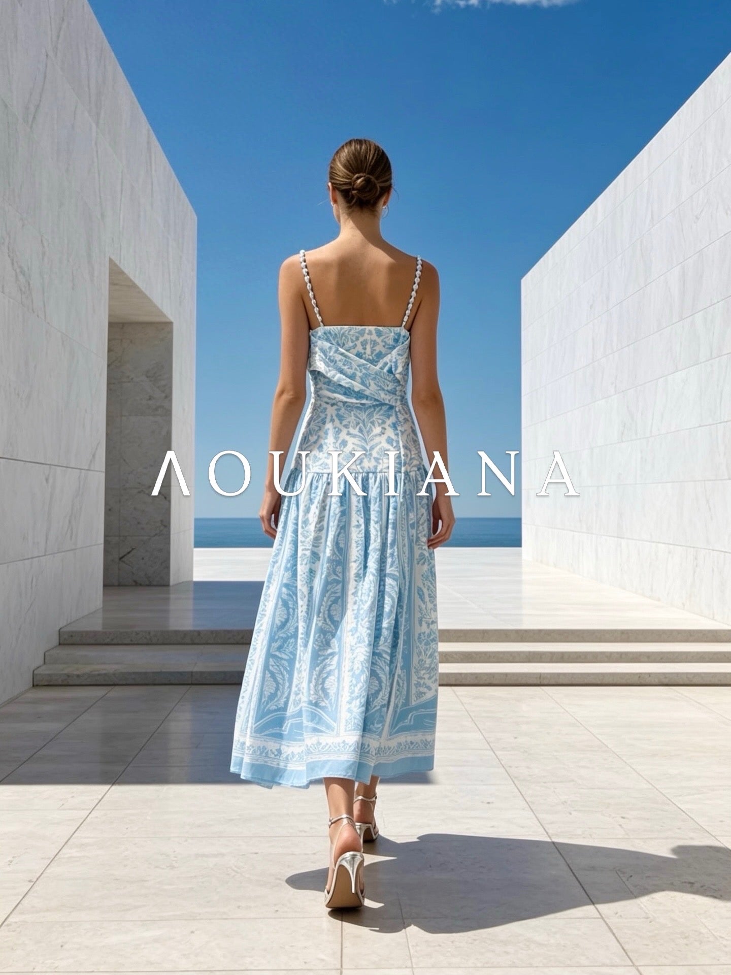 Midi Dress in Blue & White