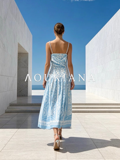 Midi Dress in Blue & White