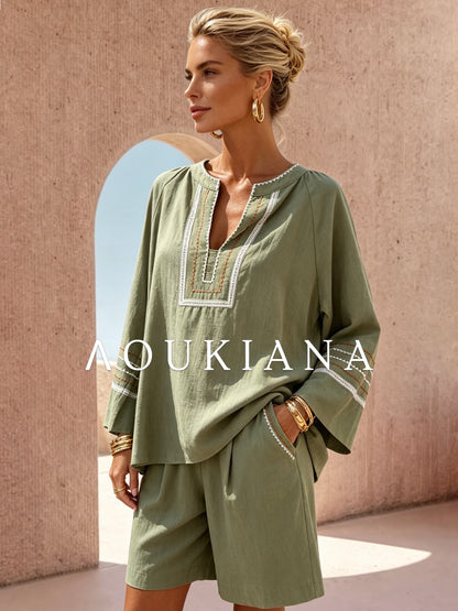 Relaxed Shorts Set in Green