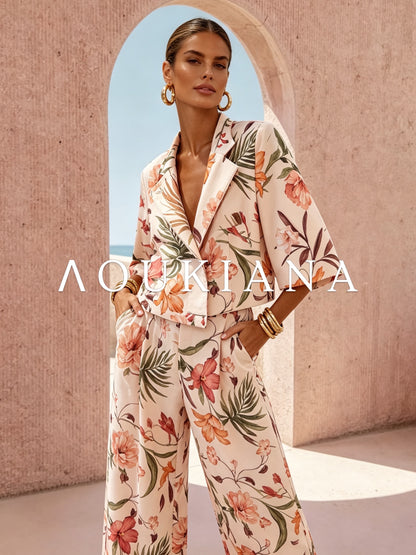 Flower Suit Set in Beige