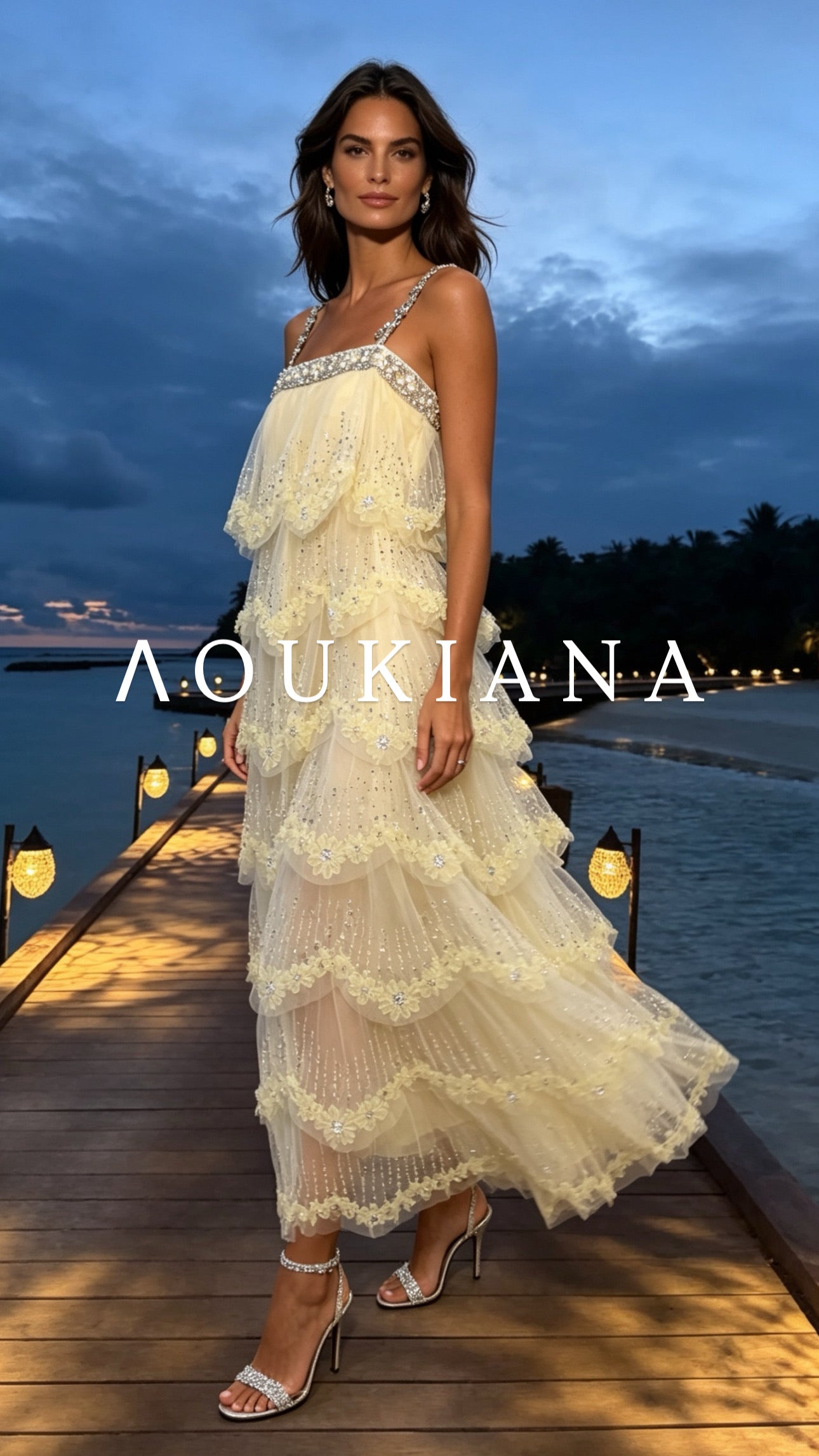Tulle Midi Dress in Yellow